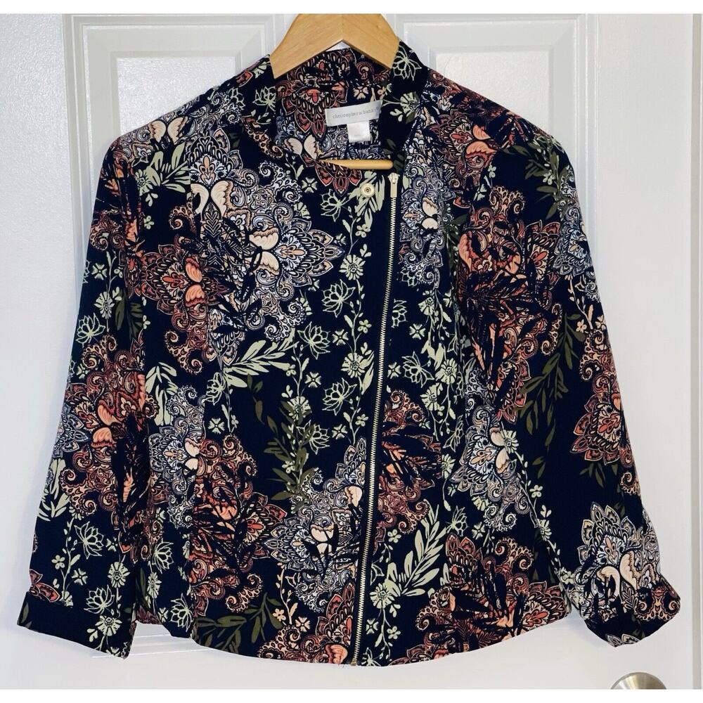 NWT $59 Christopher & Banks Women's Asymmetrical Zipper 3/4 Sleeve Jacket Small